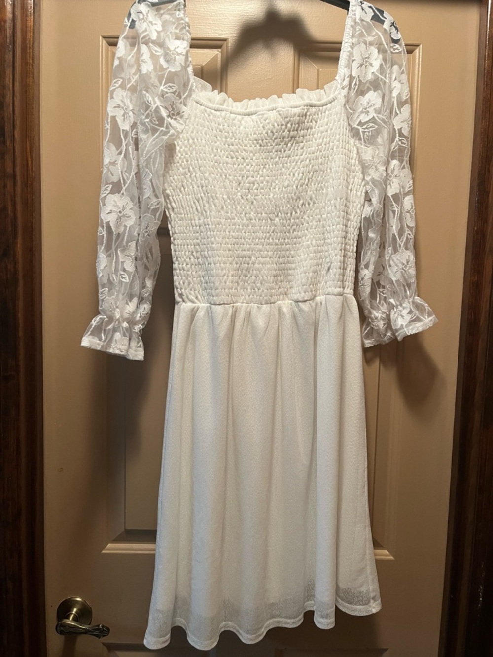 Siren Lily Ivory Smocked Dress with Lace Trim